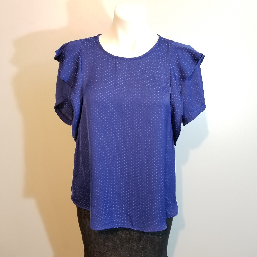 ⭐ LUSH Blue Polka Dot Blouse with Ruffle Sleeves